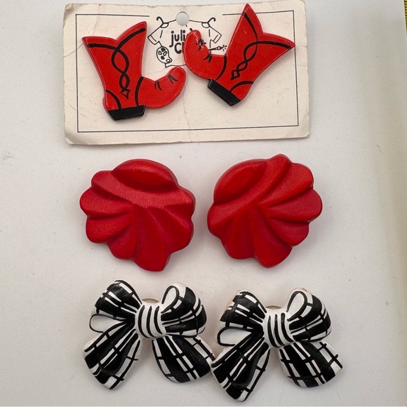 Vintage Jewelry - Vintage Brightly colored vintage earrings lot Red Cowgirl Western 90s wood post